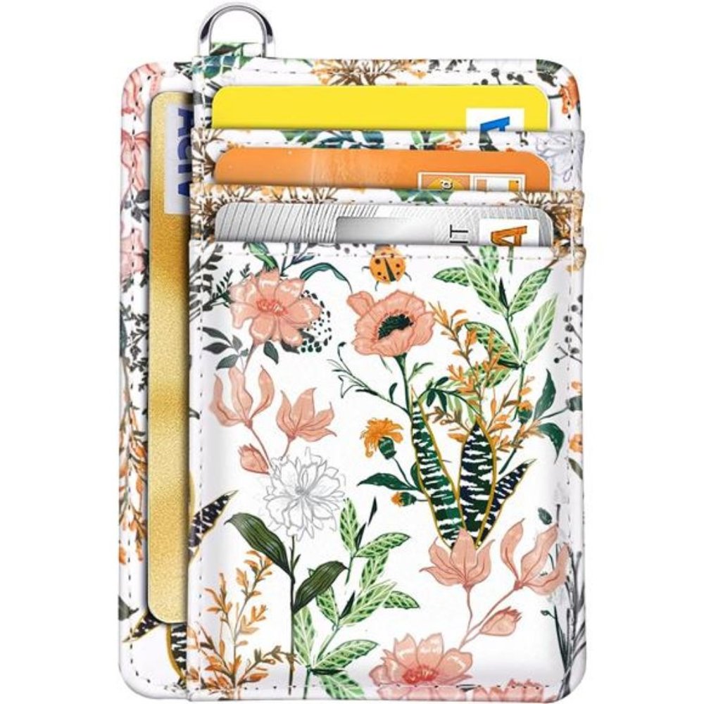 Slim Front Pocket Wallet RFID ID Card Holder Cute Small Wallet with Keychian